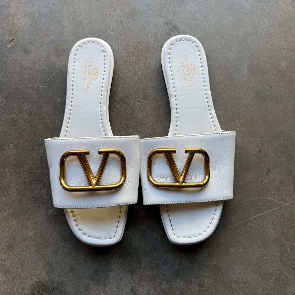 Valentino White VLogo Slide Sandals
